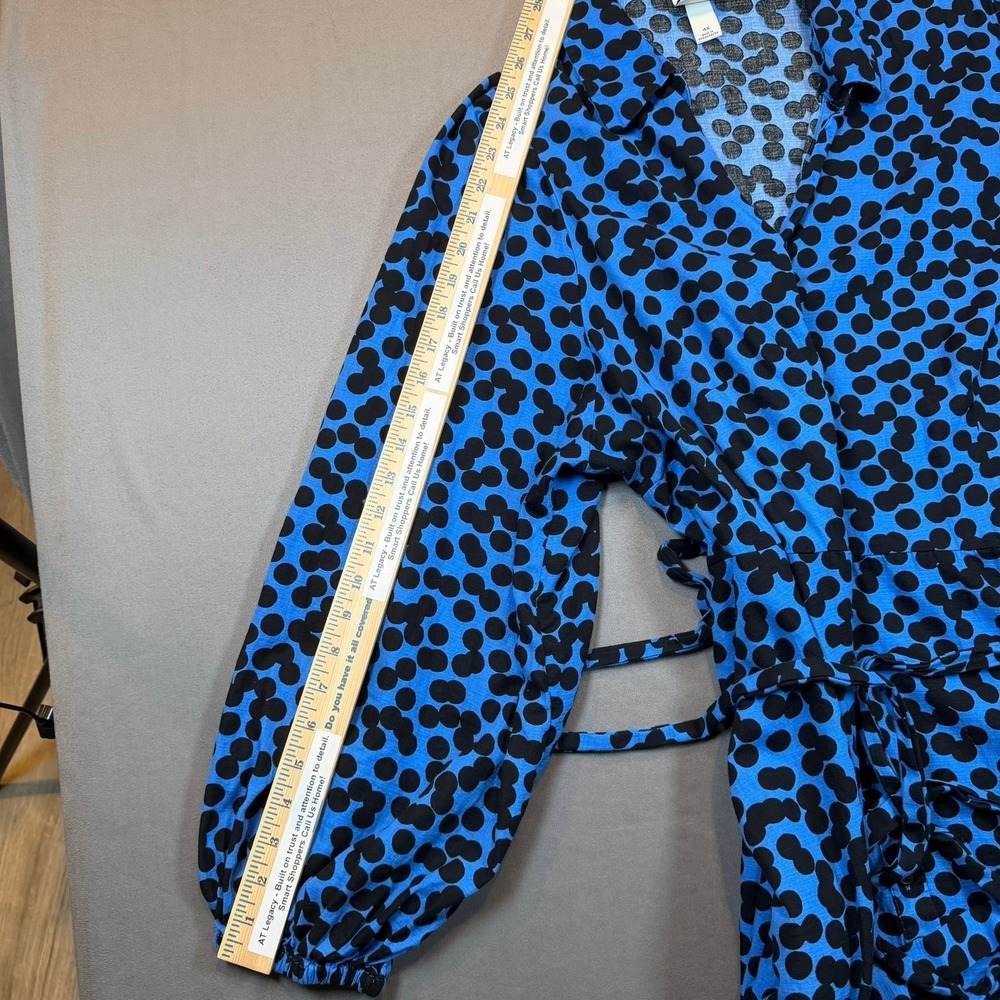 Ava & Viv Polka Dot Dress Womens 4X Blue Black Button Front Midi Casual Office - Picture 6 of 15